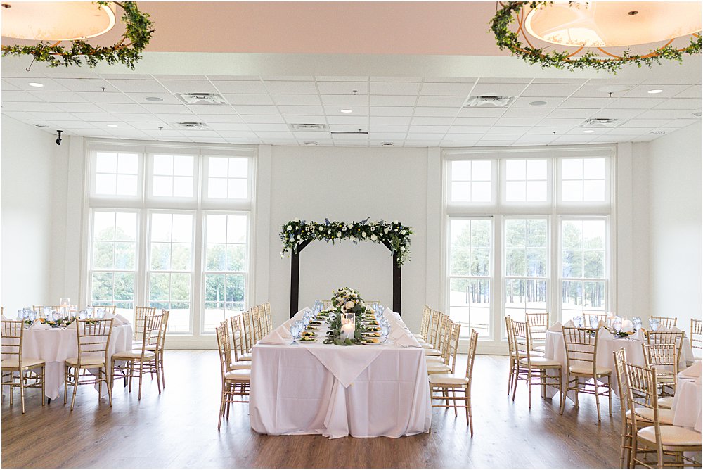Estate at Independence ballroom set up for a classic romantic wedding